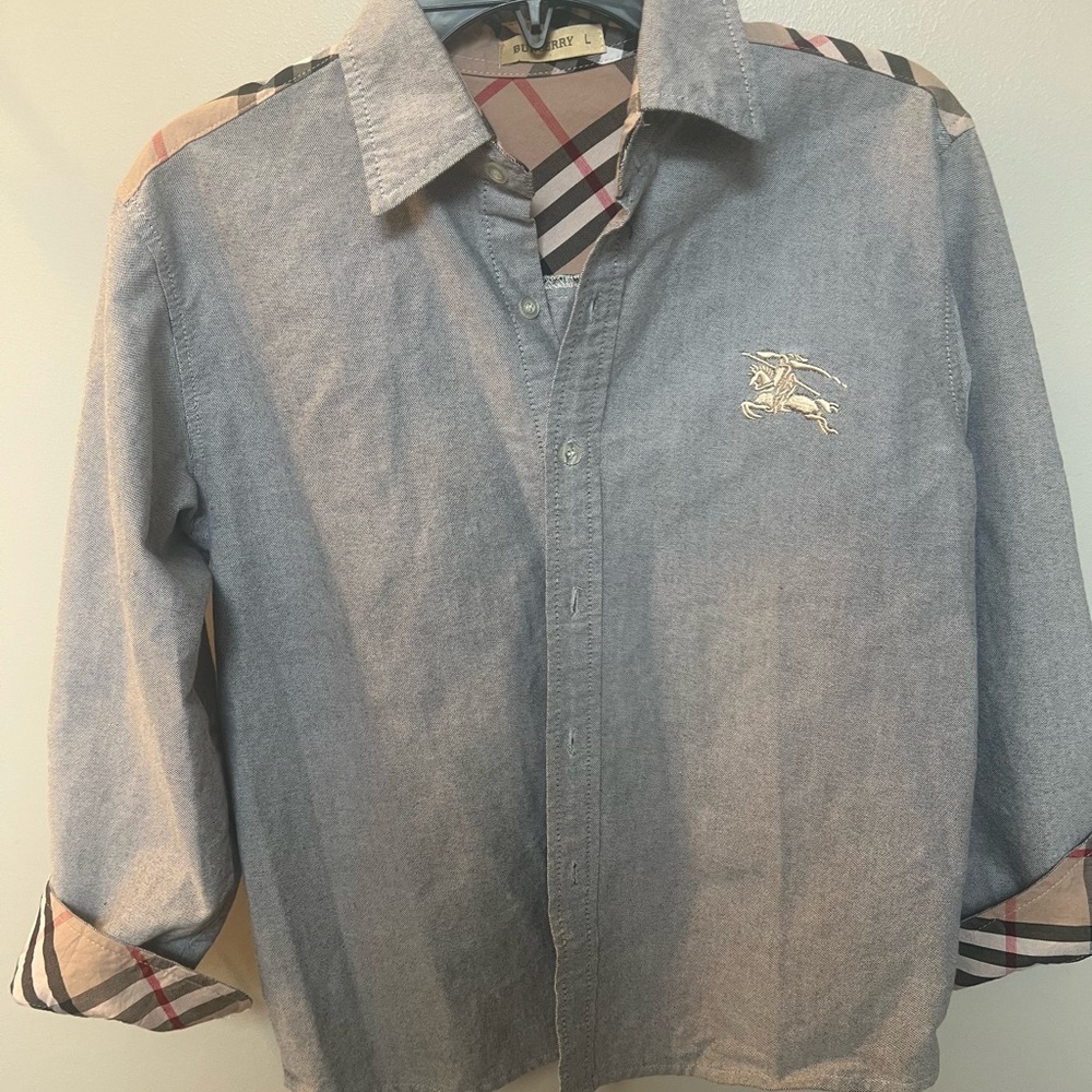 Burberry Blue Button Down Shirt with Epaulettes